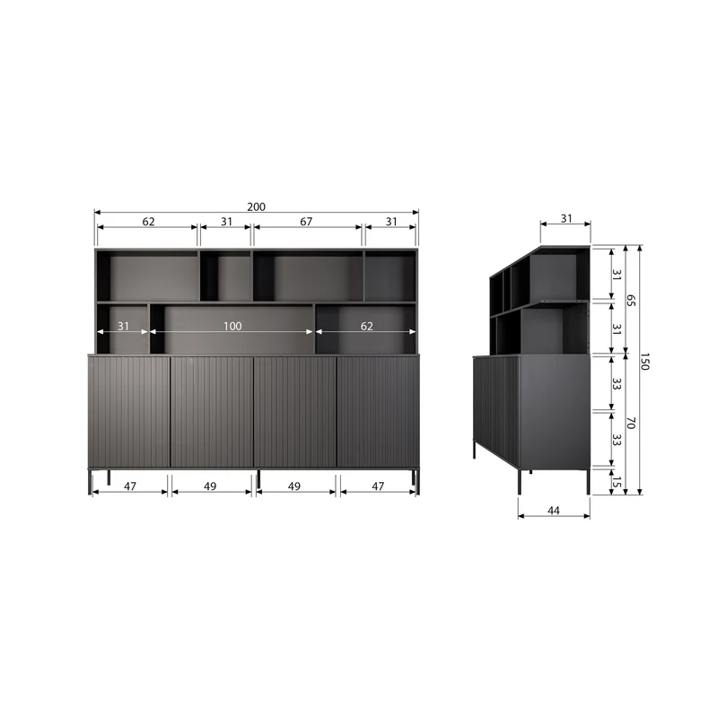 New gravure wandschrank kiefer schwarz