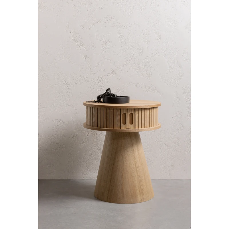 Karri nachttisch rund holz natur