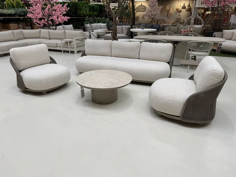 Lounge 3er Set Champagne, Gartenlounge Sofa-Sessel braun-Champagne