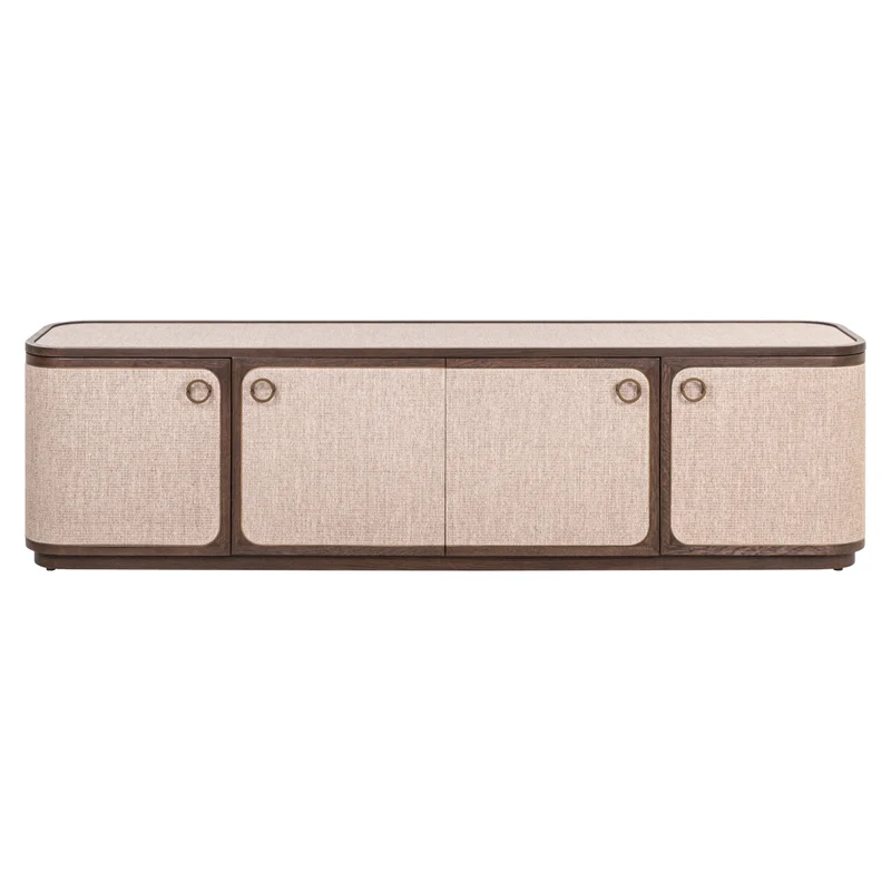 Fernsehschrank braun Textil-Bespannung, Eiche furniert, TV Schrank braun oval, Breite 190 cm