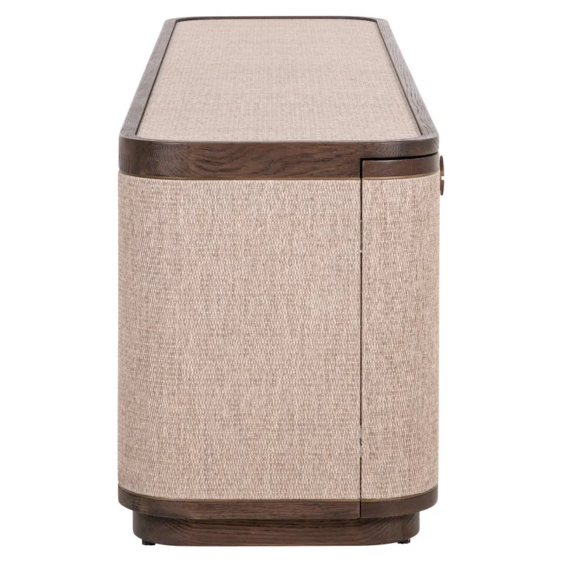 Fernsehschrank braun Textil-Bespannung, Eiche furniert, TV Schrank braun oval, Breite 190 cm