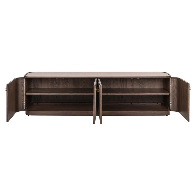 Fernsehschrank braun Textil-Bespannung, Eiche furniert, TV Schrank braun oval, Breite 190 cm
