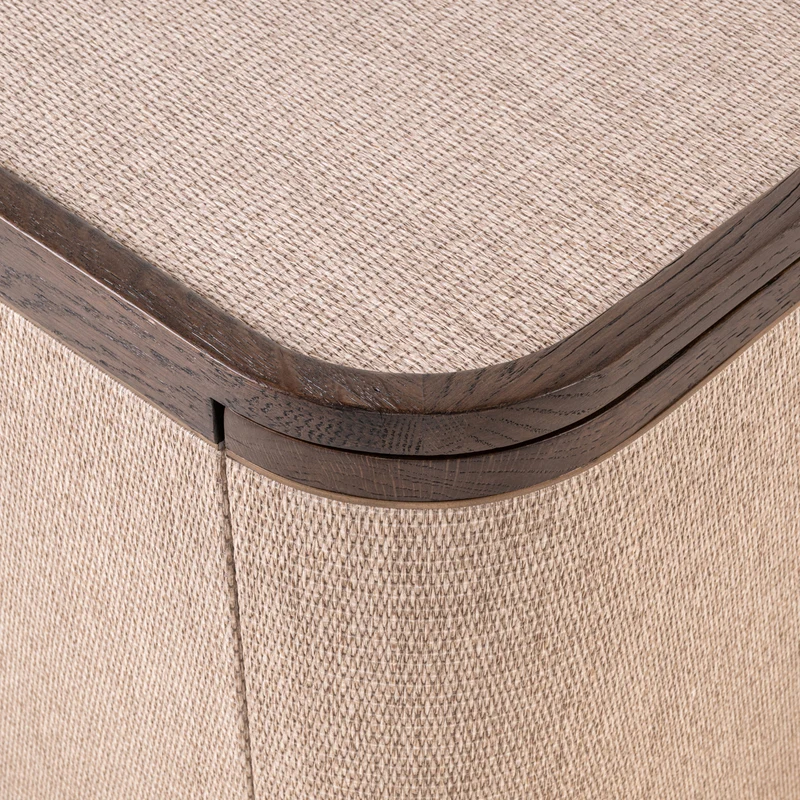 Fernsehschrank braun Textil-Bespannung, Eiche furniert, TV Schrank braun oval, Breite 190 cm