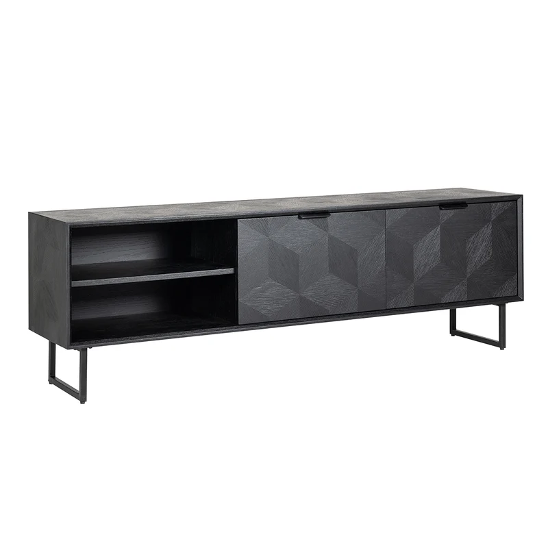 Fernsehschrank Eiche furniert, TV Schrank schwarz, Breite 180 cm