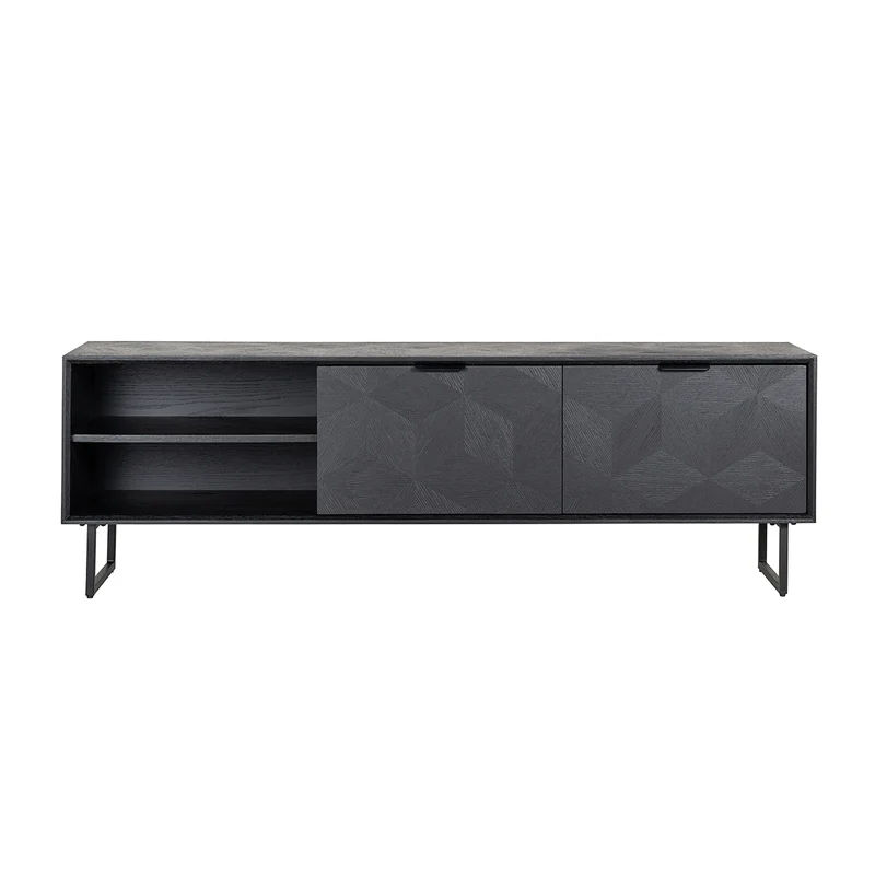 Fernsehschrank Eiche furniert, TV Schrank schwarz, Breite 180 cm
