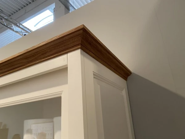 Vitrine weiß Landhaus, Geschirrschrank weiß Landhausstil, Breite 215 cm