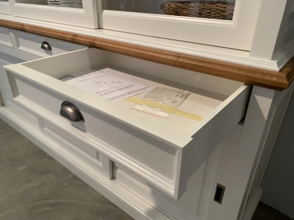 Vitrine weiß Landhaus, Geschirrschrank weiß Landhausstil, Breite 215 cm