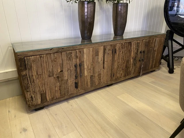 Sideboard Altholz, Anrichte braun Altholz, Fernseheschrank Altholz Industriedesign, Breite 250 cm
