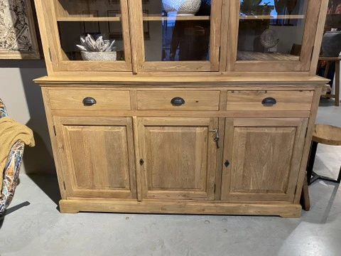 Vitrine Massivholz, Buffetschrank Teakholz, Geschirrschrank Teak Schrank, Breite 160 cm
