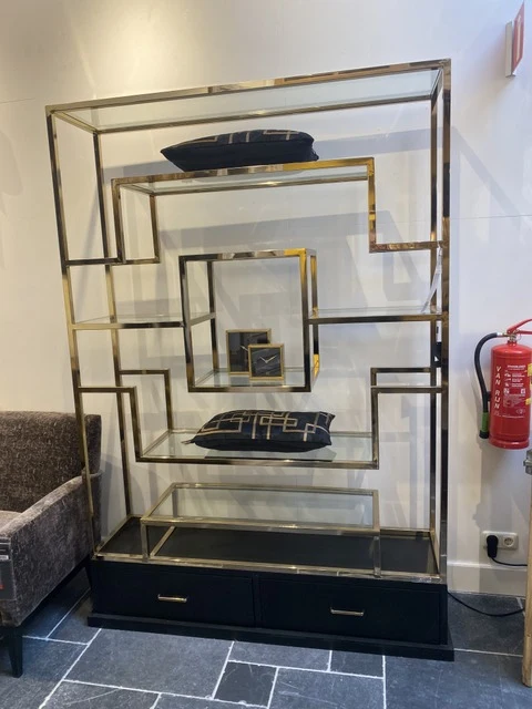 Regal Gold gebleicht, Metall Regal mit Schubladen, Breite 150 cm