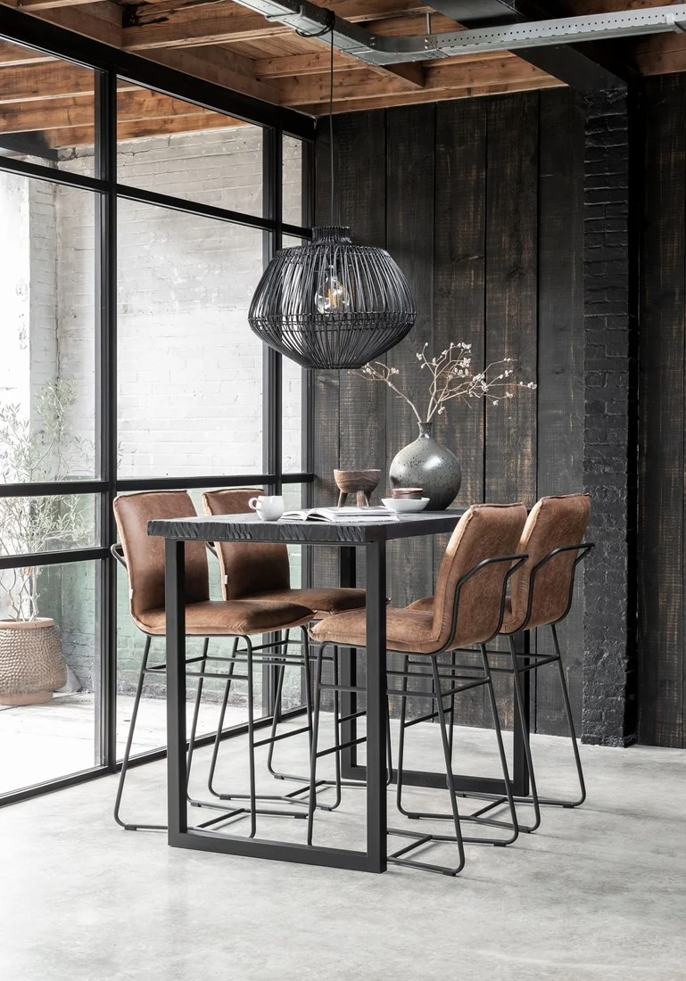Bartisch schwarz, Bartisch Massivholz Tischplatte schwarz, Höhe 110 cm