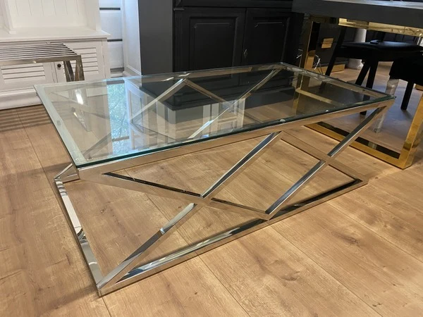 Couchtisch Silber, Glas Couchtisch Silber, Breite 130 cm