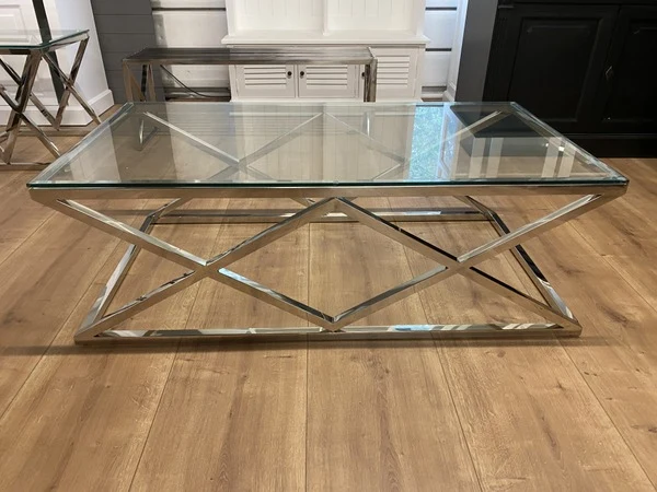 Couchtisch Silber, Glas Couchtisch Silber, Breite 130 cm