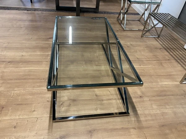 Couchtisch Silber, Glas Couchtisch Silber, Breite 130 cm