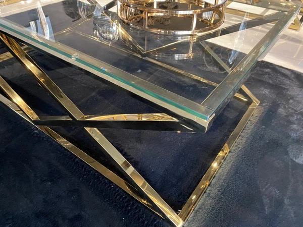 Couchtisch Silber, Glas Couchtisch Silber, Breite 130 cm