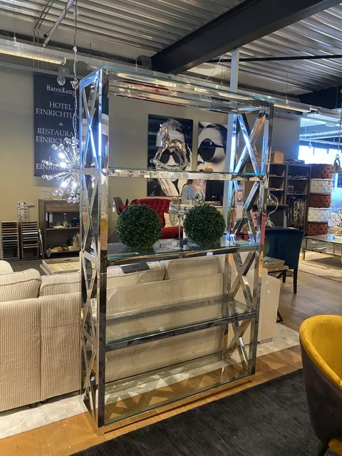 Bücherregal Silber, Metall Regal Silber, Regal Glas-Metall Farbe Silber, Breite 122 cm
