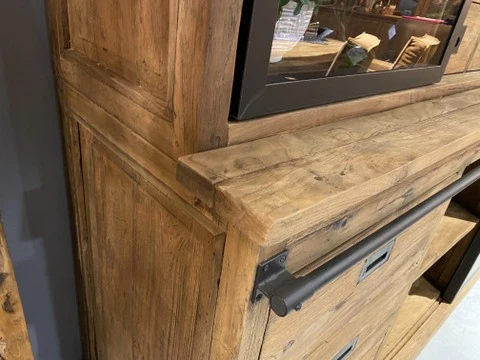 Vitrine Landhaus, Buffetschrank Teakholz, Geschirrschrank Teak, Schrank Massivholz Teak, Breite 180 cm