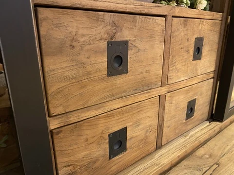 Vitrine Landhaus, Buffetschrank Teakholz, Geschirrschrank Teak, Schrank Massivholz Teak, Breite 180 cm