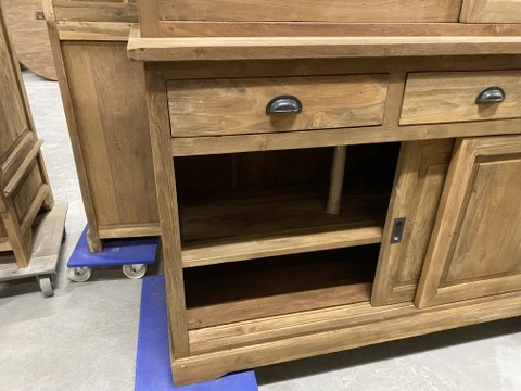 Vitrine Teak, Buffetschrank Teakholz, Geschirrschrank Teak, Schrank Massivholz Teak, Breite 180 cm