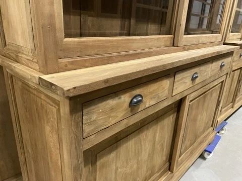 Vitrine Teak, Buffetschrank Teakholz, Geschirrschrank Teak, Schrank Massivholz Teak, Breite 180 cm