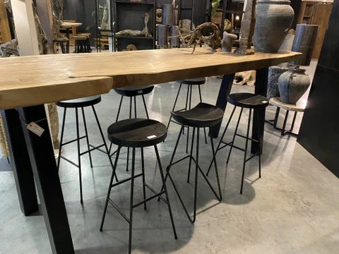 Barhocker rund schwarz Industriedesign, Barhocker schwarz, Tresenhocker Holz-Metall, Sitzhöhe 81 cm