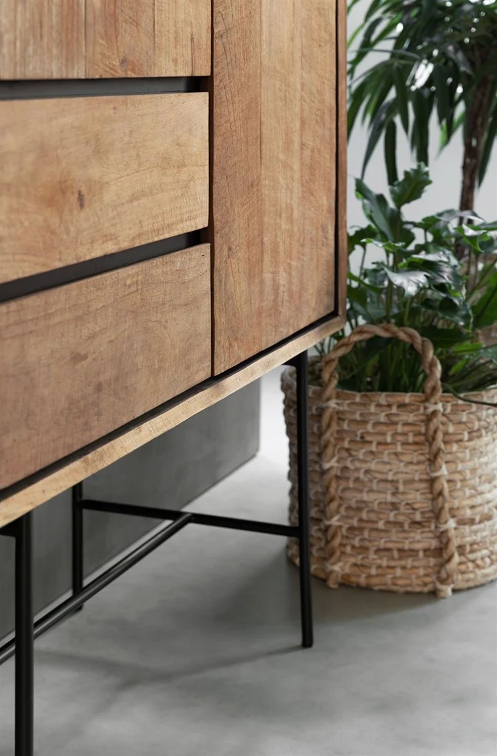 Wohnzimmerschrank Teak Massivholz, Schrank Holz Teak, Kleiderschrank Holz, Breite 100 cm