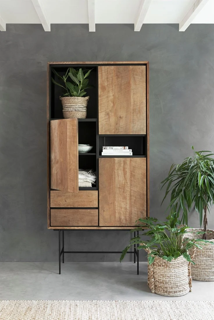 Wohnzimmerschrank Teak Massivholz, Schrank Holz Teak, Kleiderschrank Holz, Breite 100 cm