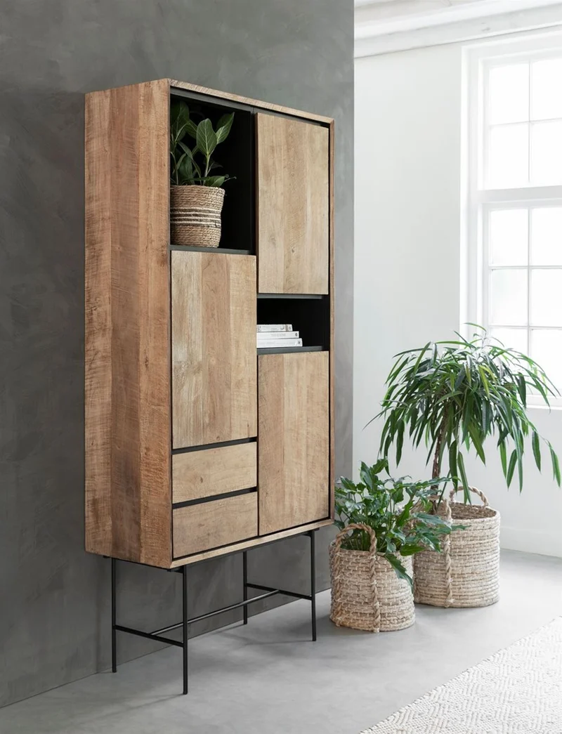 Wohnzimmerschrank Teak Massivholz, Schrank Holz Teak, Kleiderschrank Holz, Breite 100 cm