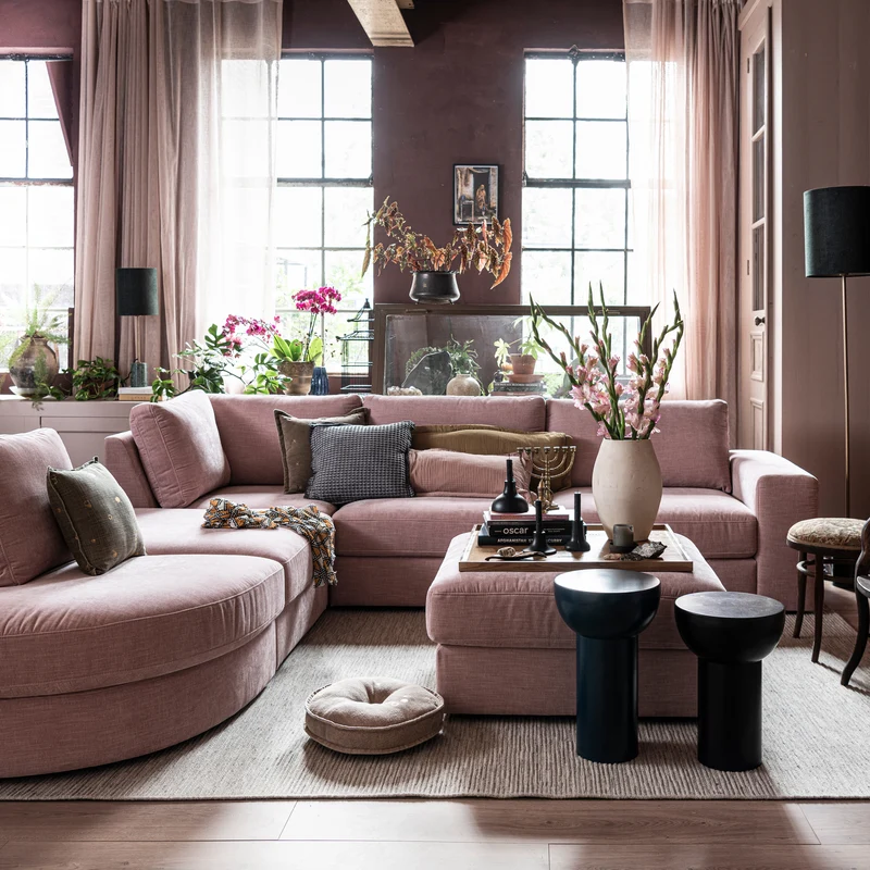 Family hocker gewebter stof rosa