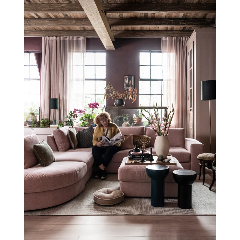 Family hocker gewebter stof rosa
