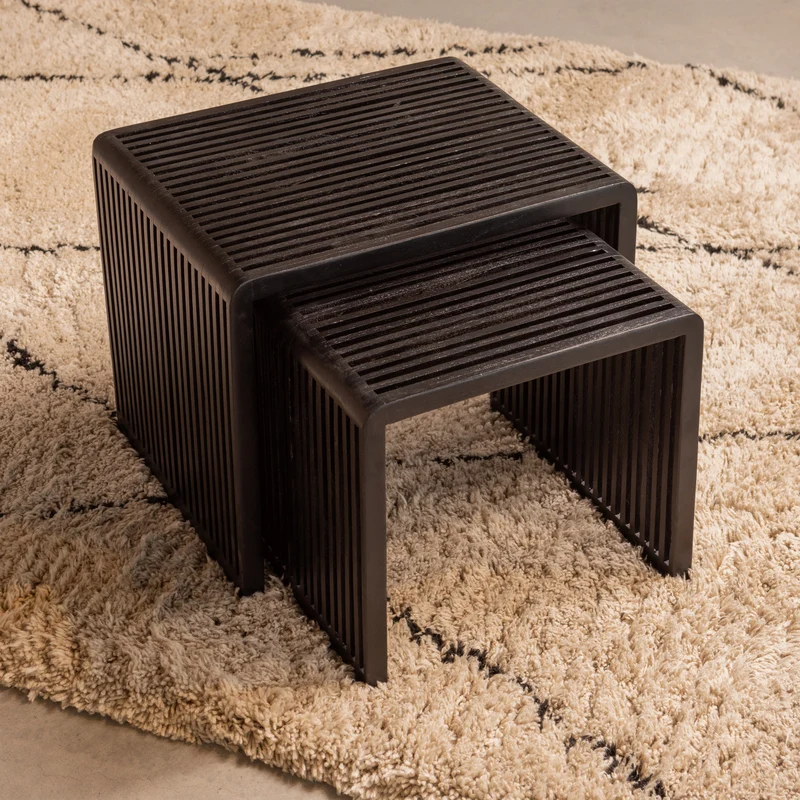 2er set - Willa beistelltische recyceltes teak schwarz