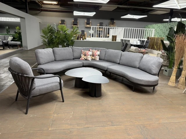 Loungesofa grau-anthrazit, Lounge grau-anthrazit Aluminium-Gestell, Gartensofa grau, Breite 325 cm