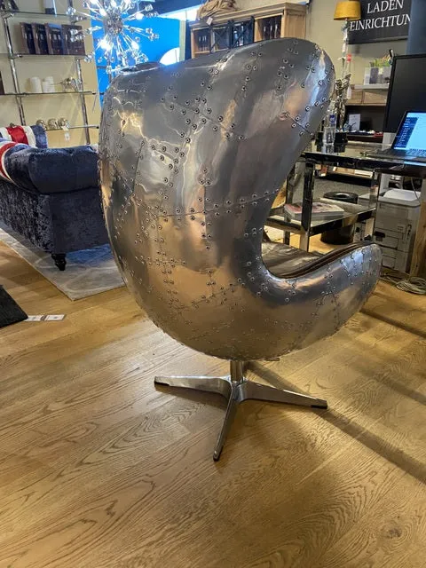 Sessel Aluminium, Drehsessel Cognac, Ohrensessel Industriedesign, Sessel Aircraft cognac-Silber