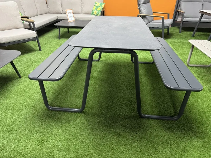 Picknicktisch mit Sitzbank anthrazit, Gruppensitzbank mit Tisch anthrazit, Länge 150 cm