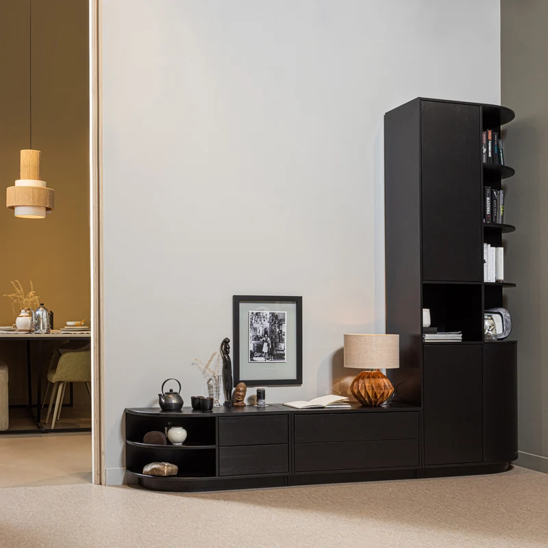 Finca stauschrank rund rechts 78 cm holz tiefschwarz