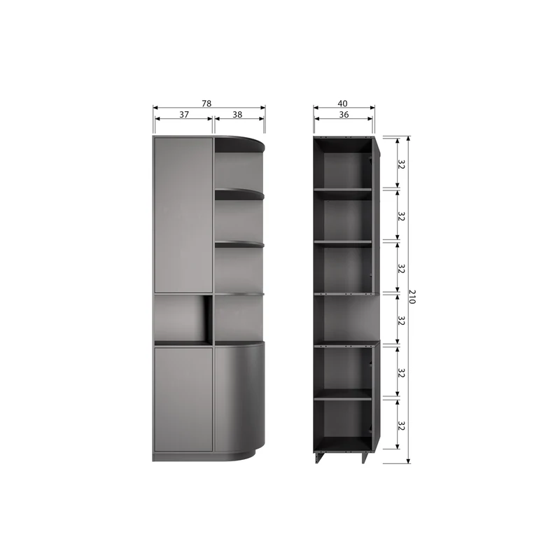 Finca stauschrank rund rechts 78 cm holz tiefschwarz
