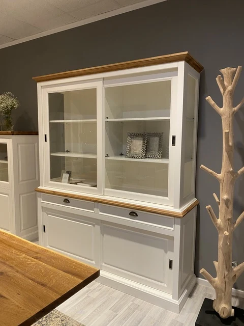 Vitrine weiß Landhaus, Geschirrschrank weiß Landhausstil, Breite 180 cm