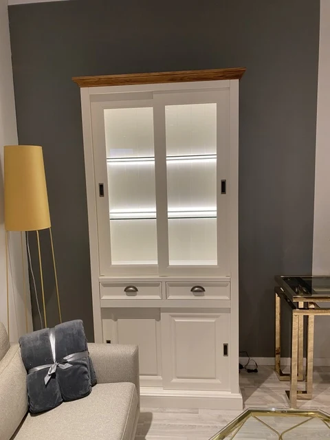 Vitrine weiß Landhaus, Schrank weiß Landhaus, Geschirrschrank weiß Landhausstil, Höhe 102 cm