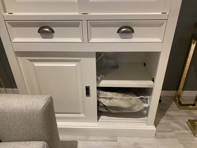 Vitrine weiß Landhaus, Schrank weiß Landhaus, Geschirrschrank weiß Landhausstil, Höhe 102 cm