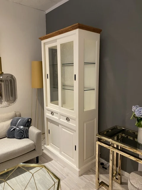 Vitrine weiß Landhaus, Schrank weiß Landhaus, Geschirrschrank weiß Landhausstil, Höhe 102 cm