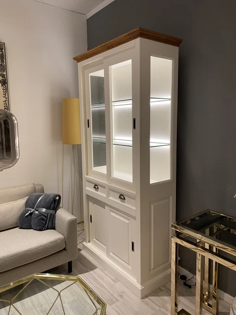 Vitrine weiß Landhaus, Schrank weiß Landhaus, Geschirrschrank weiß Landhausstil, Höhe 102 cm