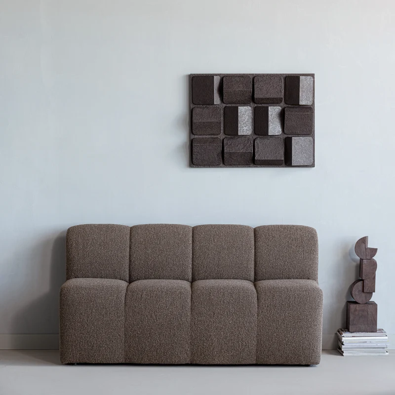 Mojo essbank 164 cm mit rückenlehne bouclé braun melange