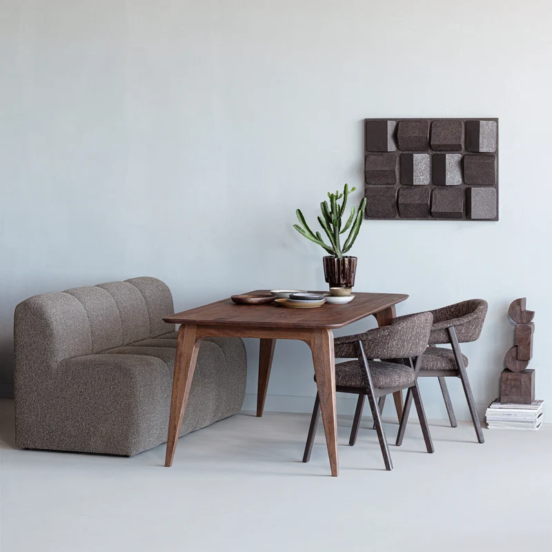 Mojo essbank 164 cm mit rückenlehne bouclé braun melange