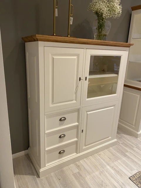 Higboard weiß Landhaus, Schrank weiß Landhaus, Geschirrschrank weiß Landhausstil, Höhe 154 cm
