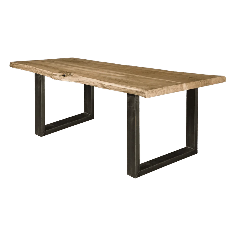 Esstisch Naturbaumkante Massivholz, Tisch Metallgestell schwarz, Esstisch Massivholz Natur-braun, Breite 180 cm