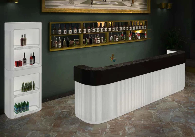 Ecke Bartheke weiß Kunststoff, Garten-Bar mit Beleuchtung weiß, Outdoor Bar-Ecke weiß Kunststoff, Breite 70 cm