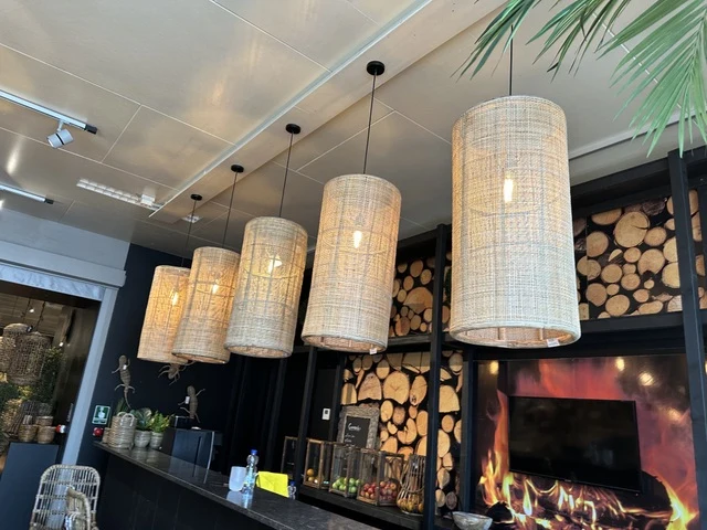 Pendelleuchte Rattan, Lampe Rattan, Hängelampe Rattan, Höhe 80 cm