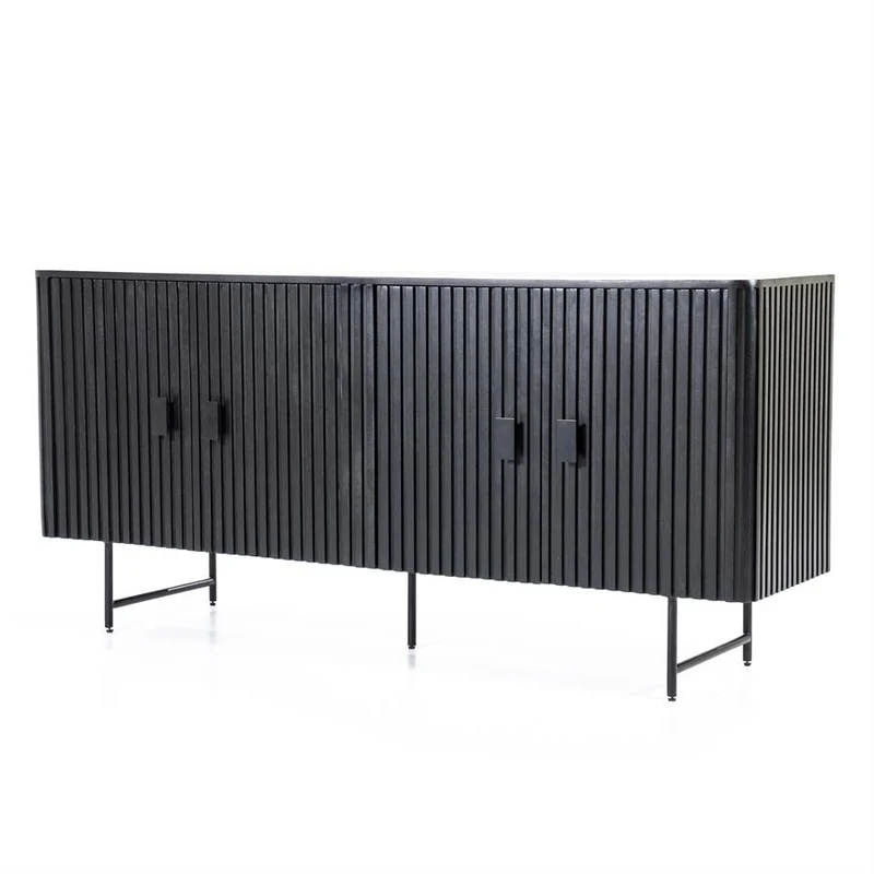 Sideboard schwarz Massivholz, Anrichte schwarz Holz, Sideboard Holz schwarz, Breite 170 cm