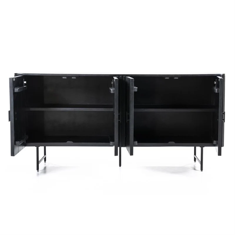 Sideboard schwarz Massivholz, Anrichte schwarz Holz, Sideboard Holz schwarz, Breite 170 cm