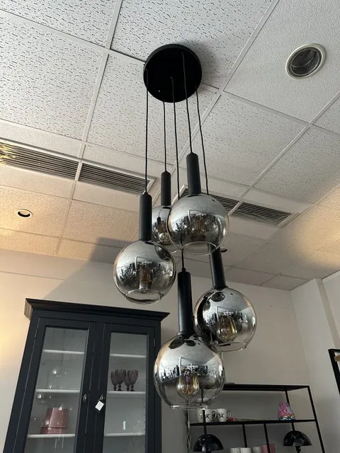 Hängelampe schwarz, Pendelleuchte schwarz, Hängeleuchte 5-Flammig, Höhe 150 cm